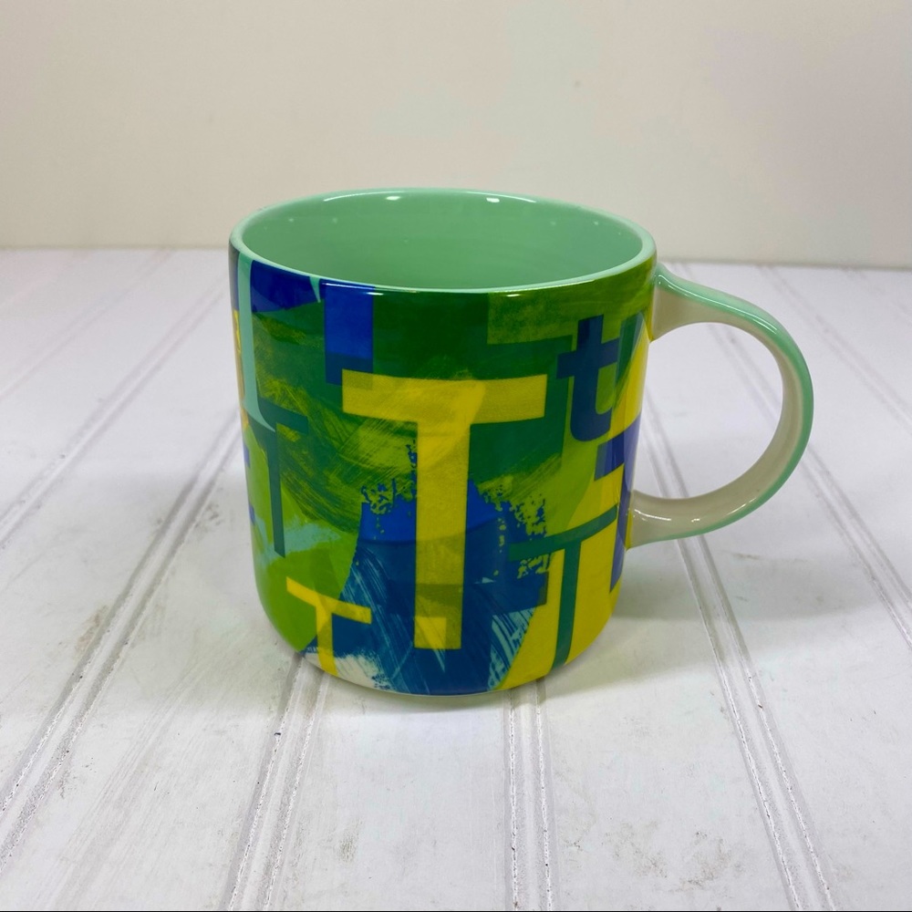 Anthropologie Letter T multicolor mug